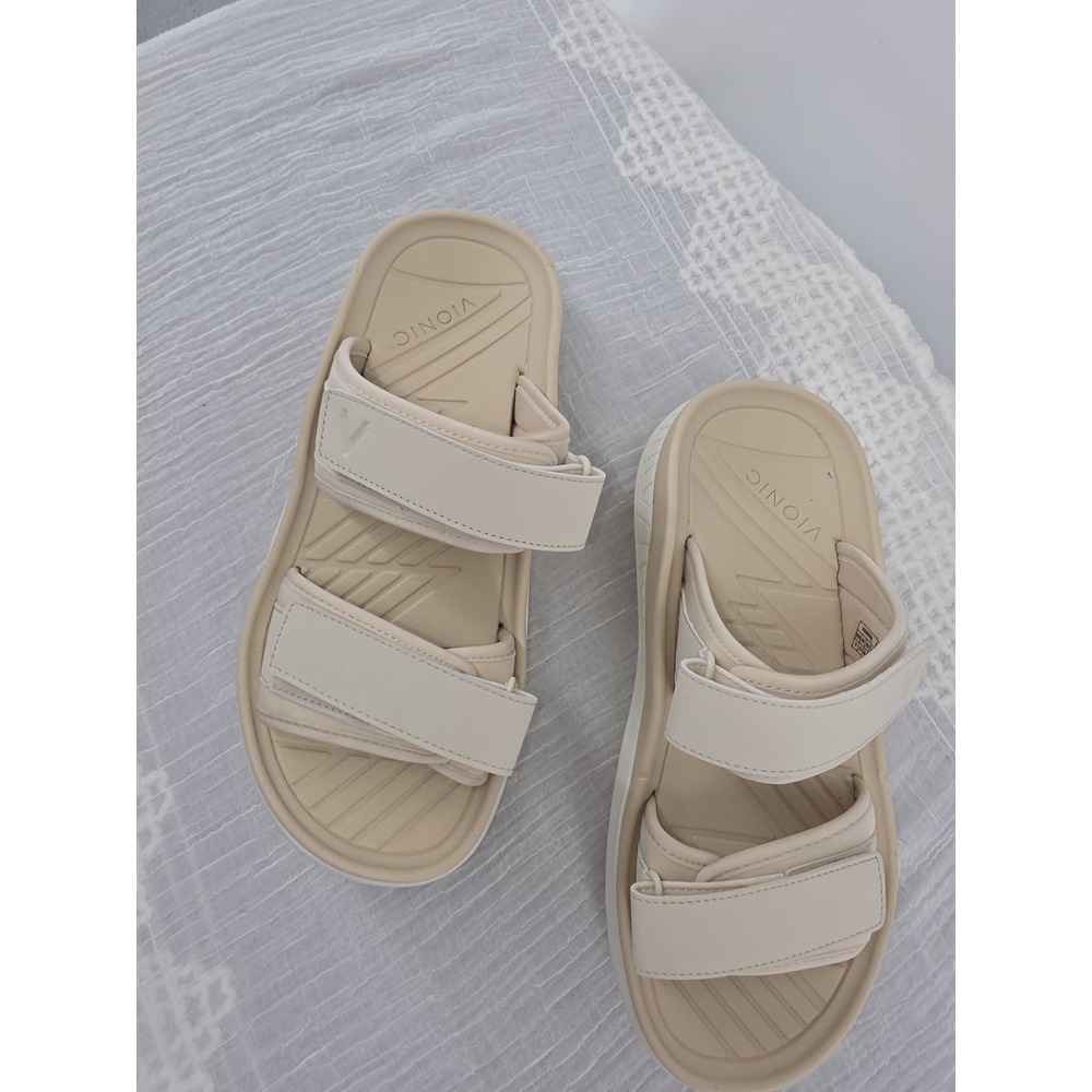 Vionic Renewal Adjustable Recovery Slide Sandals Cream Tan Women's Size 8 - Picture 3 of 16